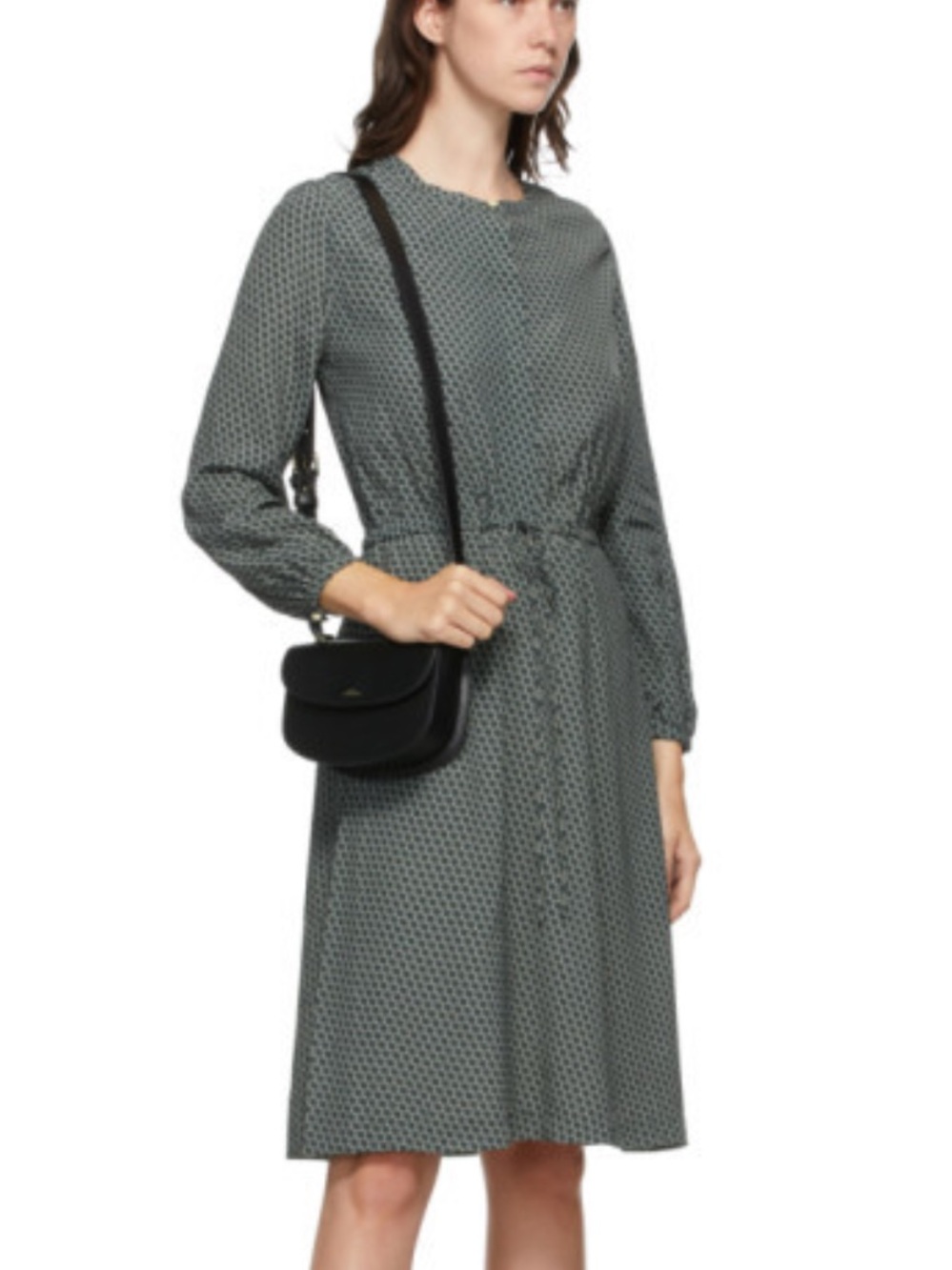 A.P.C. Green long sleeved patterned dress Isabella Mid-Length size 42